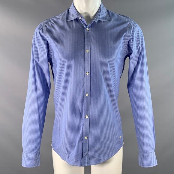 SCOTCH AND SODA Size M Blue White Stripe Cotton Long Sleeve Shirt - Picture 1 of 5